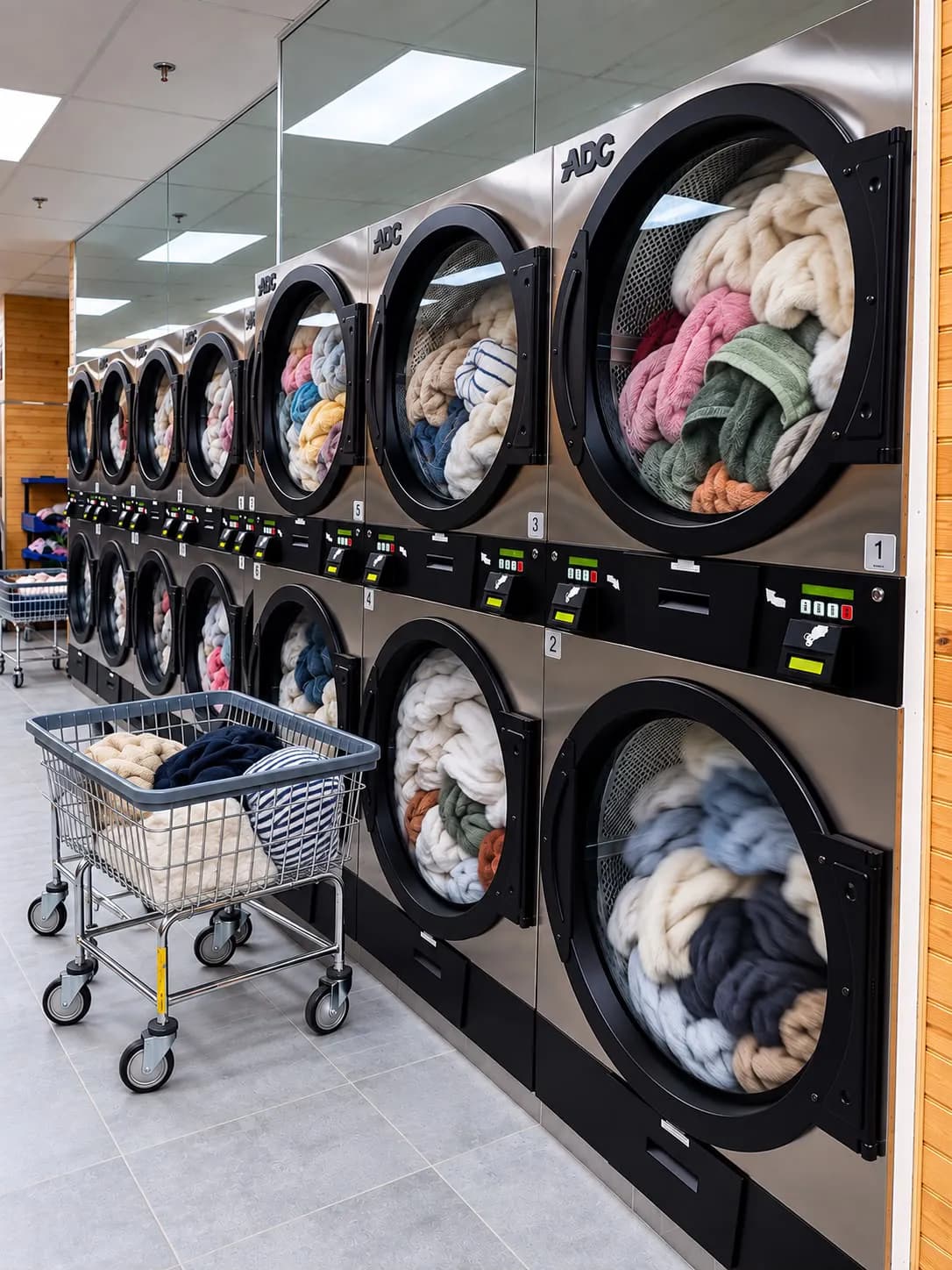 Stacked ADC dryers inside TOP Laundromat
